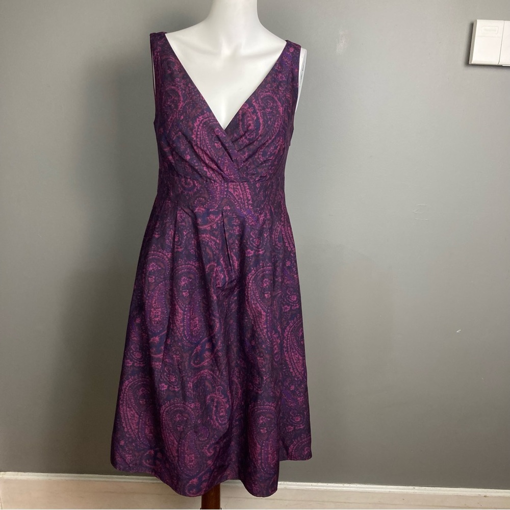 Lands' End paisley sleeveless faux wrap dress cotton silk fully lined size 4